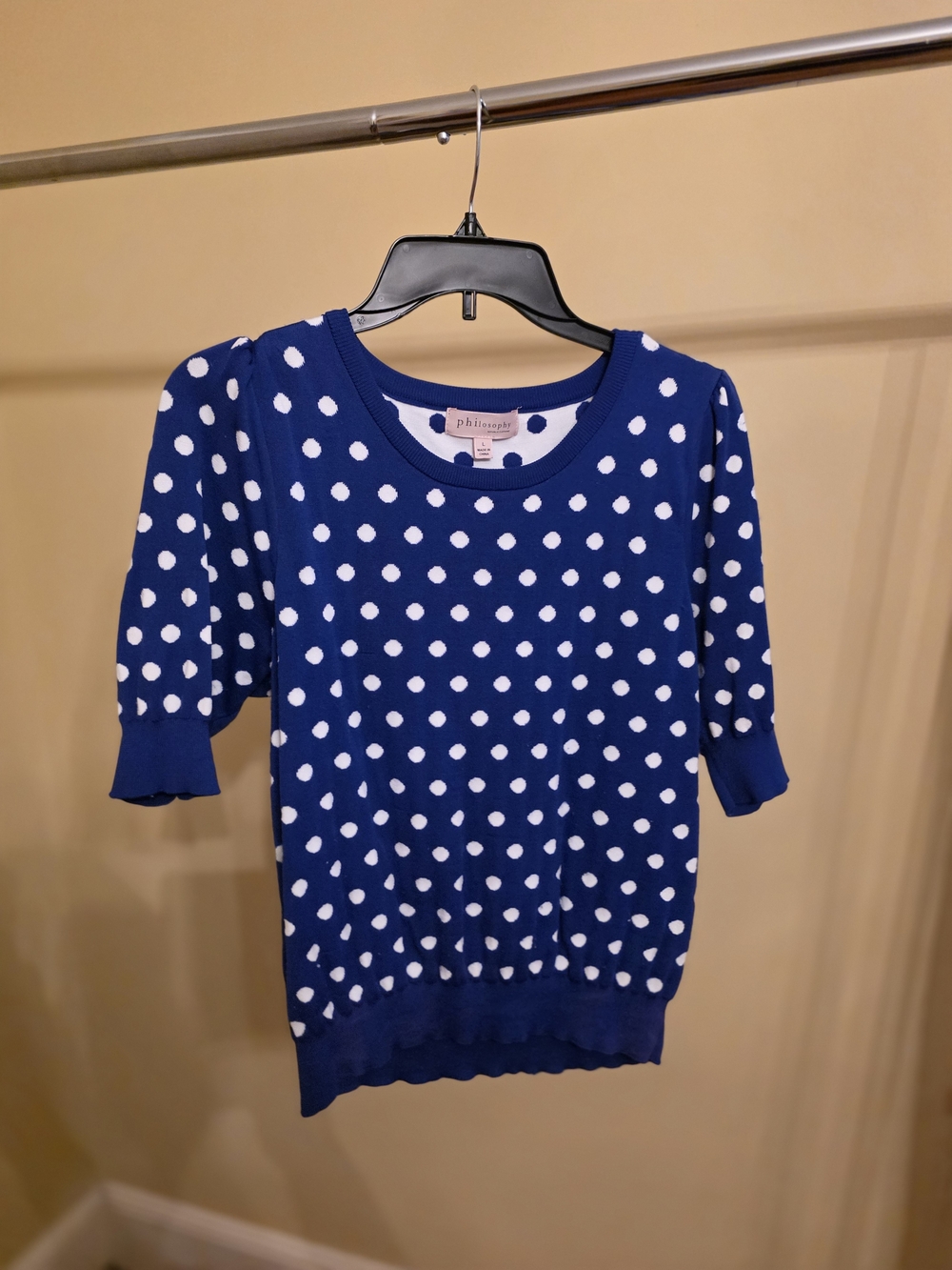 Blue Polka Dot Knit Top